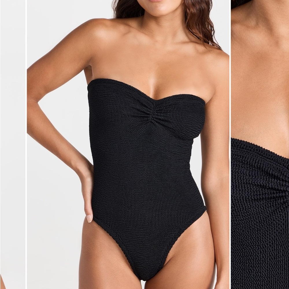 OFFERS WELCOME: Hunza G “Brooke Swim One Piece” Black Textured Swimsuit